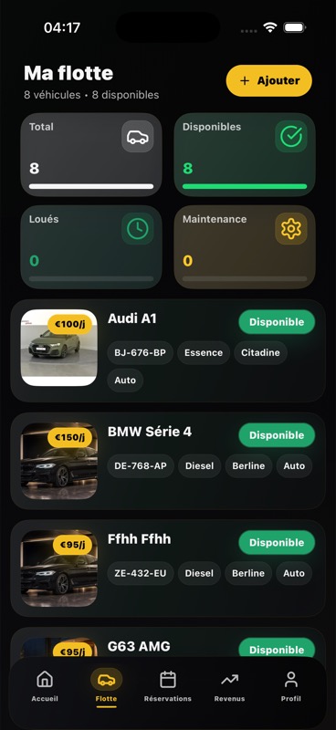 Gestion de flotte automobile Locatum - Vue d'ensemble du parc véhicules