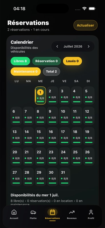 Calendrier de réservations Locatum - Planification en temps réel