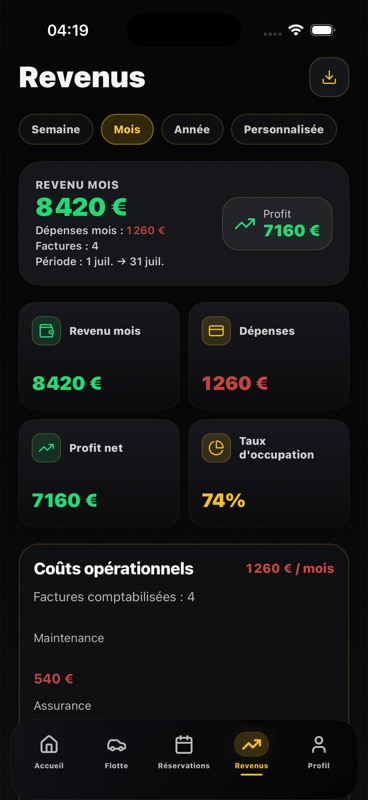 Suivi des revenus Locatum - Rentabilité et comptabilité de flotte